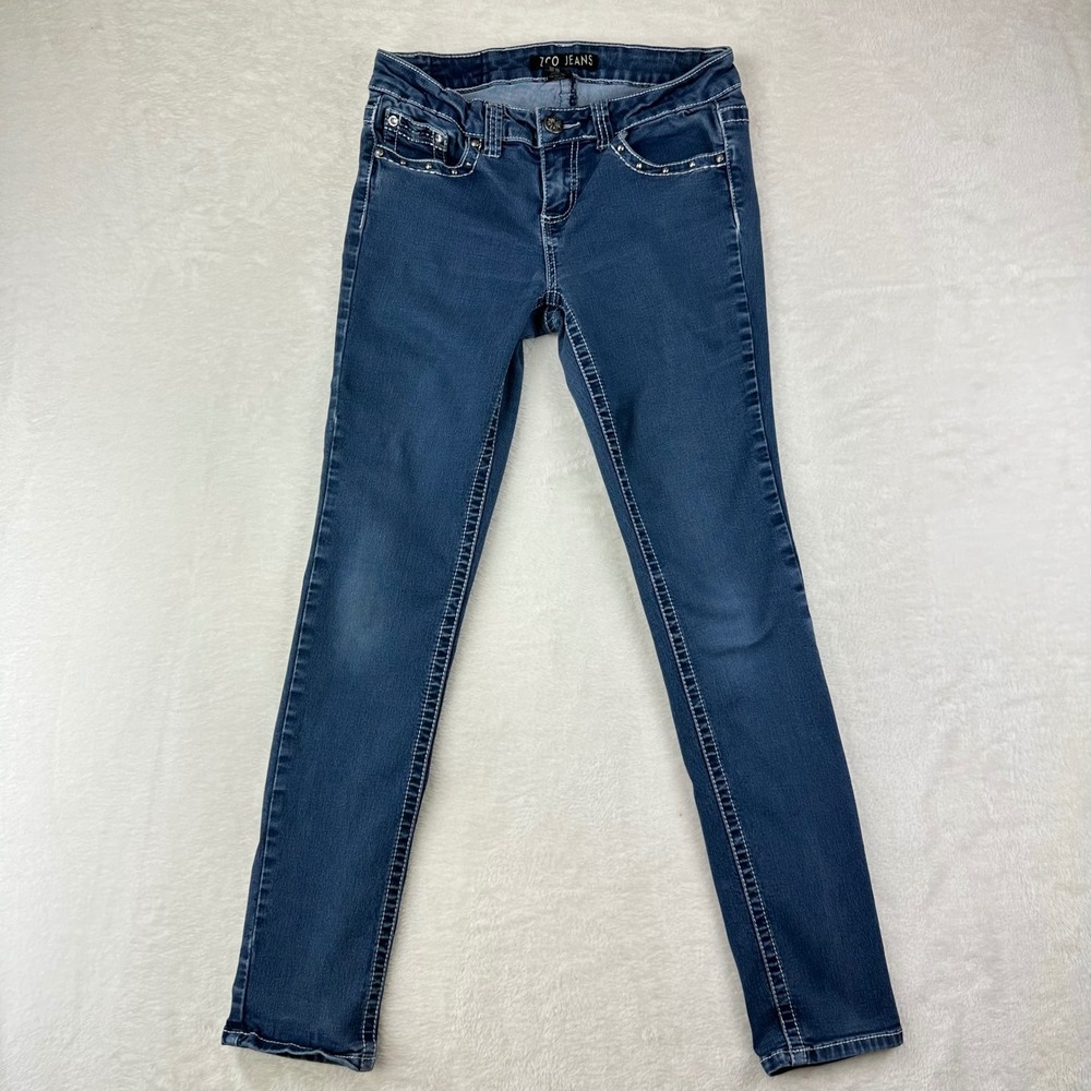 ZCO Jeans Denim Womens 9 Blue Skinny Embellished Rhinestone Cotton Y2K